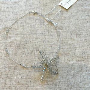 Delicate Bridal Evening Crystal Silver Flower Necklace New Elen Henderson